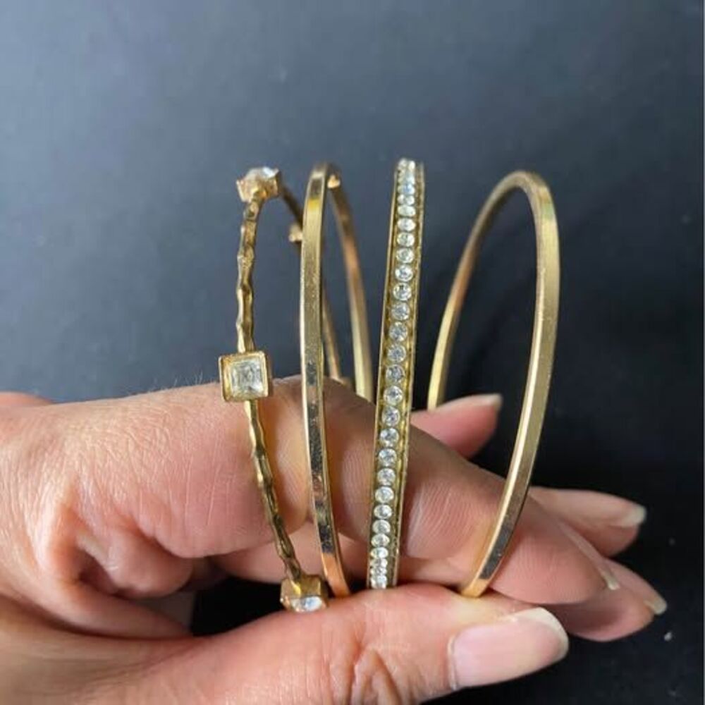 Stackable Gold Bangle Bracelets W/ Rhinestones - image 2
